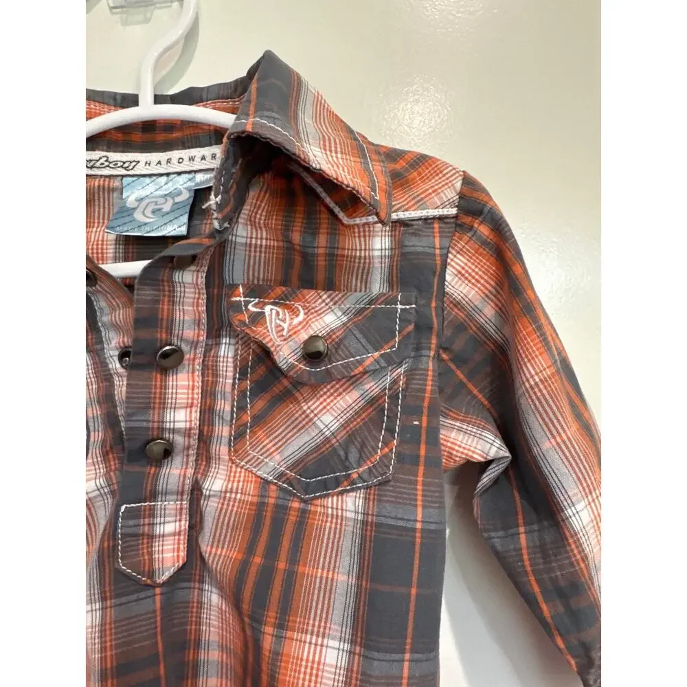 MSRP: $34 ✨ Cowboy Hardware Western Plaid Snap Bodysuit | 6 Months✨SAME DAY SHIP